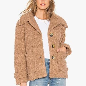 Free People Brown Tan So Soft Cozy Peacoat Teddy Sherpa Oversized Coat Jacket